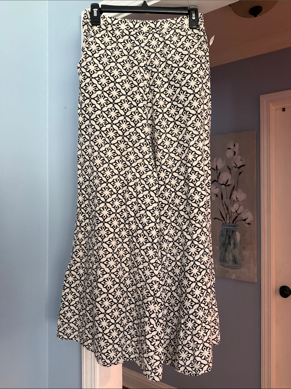 Black and Cream Geometric Wide Leg Pants